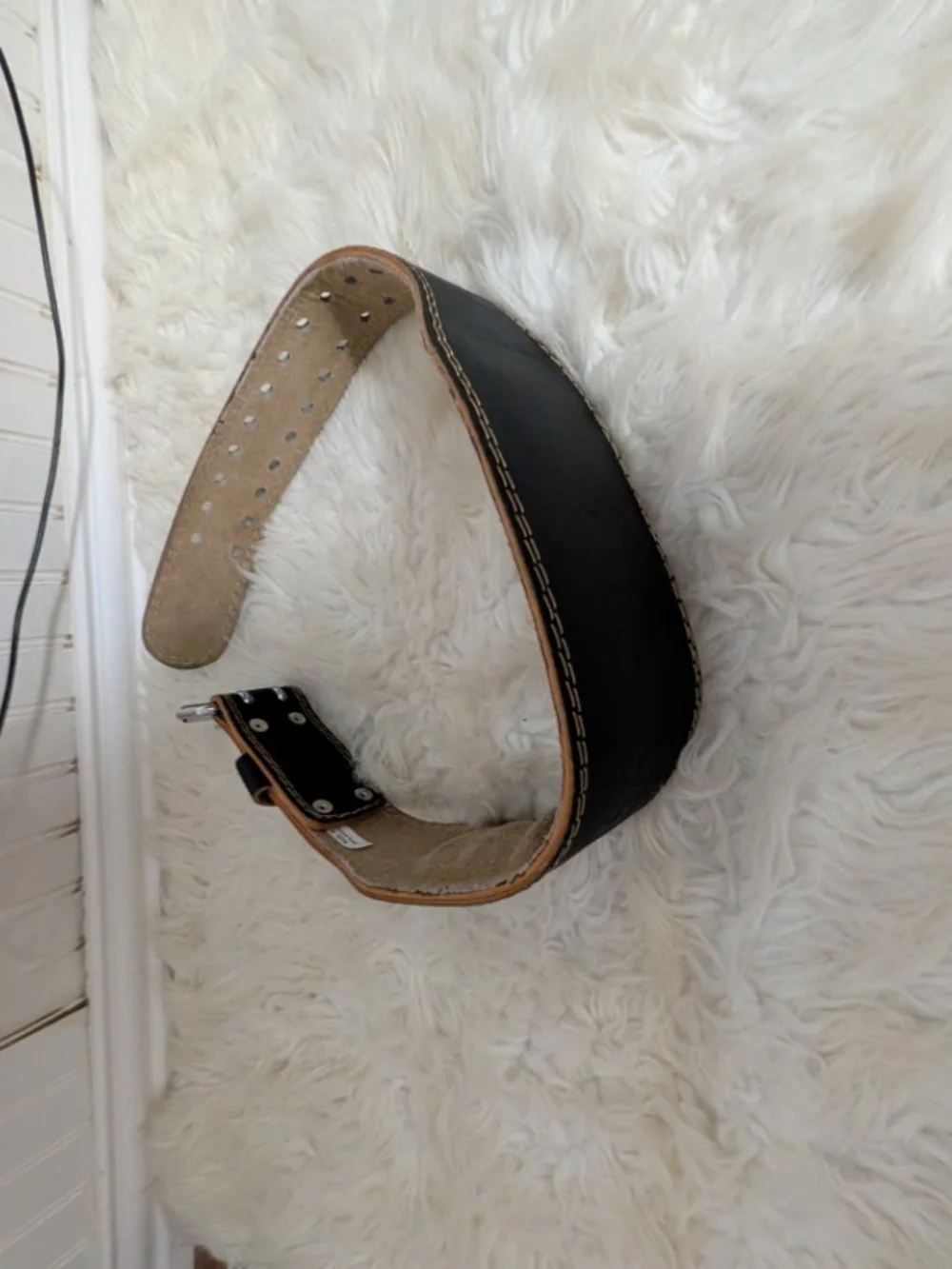 Men's Black Leather Weightlifting Belt - Unbranded